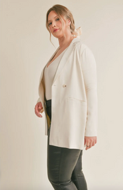 Curvy Carrey Front Buttoned Blazer: Ivory