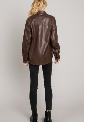 Chocolate Soft Pleather Button Front Shacket