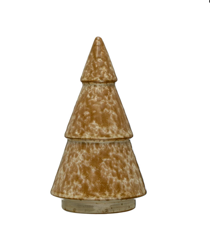 3-1/4" Round x 5-3/4"H Stoneware Tree, Reactive Glaze, Tan & Cream Color