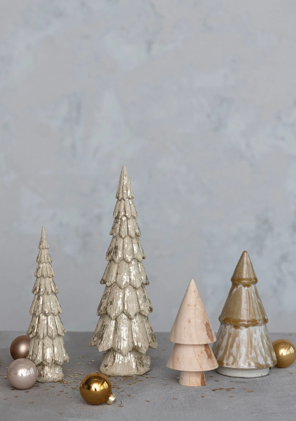3-1/4" Round x 5-3/4"H Stoneware Tree, Reactive Glaze, Tan & Cream Color