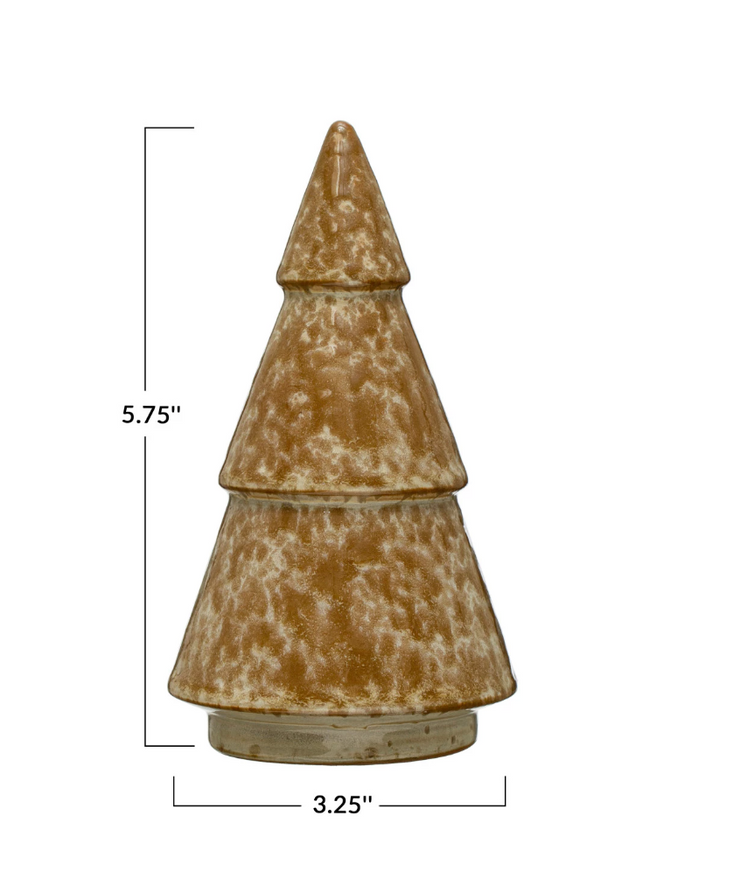 3-1/4" Round x 5-3/4"H Stoneware Tree, Reactive Glaze, Tan & Cream Color