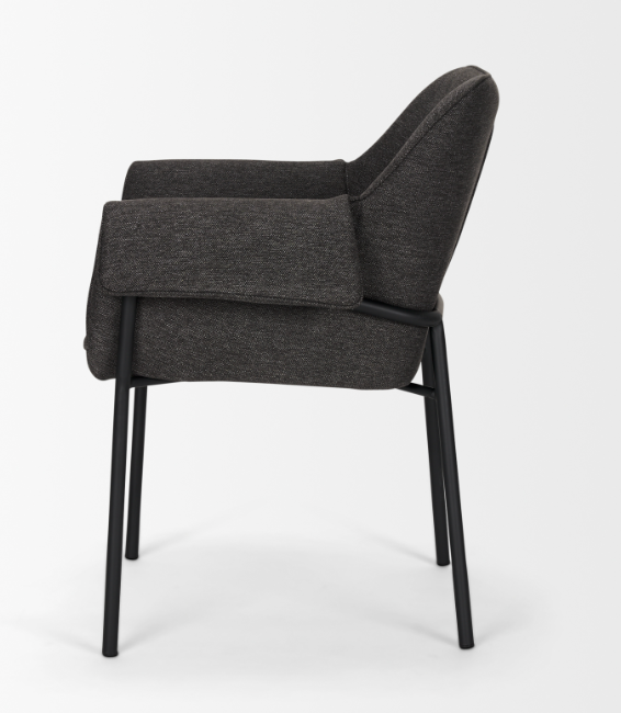 Brently Dining Chair w/ Gray Fabric &  Matte Black Metal Legs