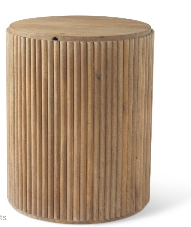 June Light Brown Wood w/ Fluting  Square Side Table