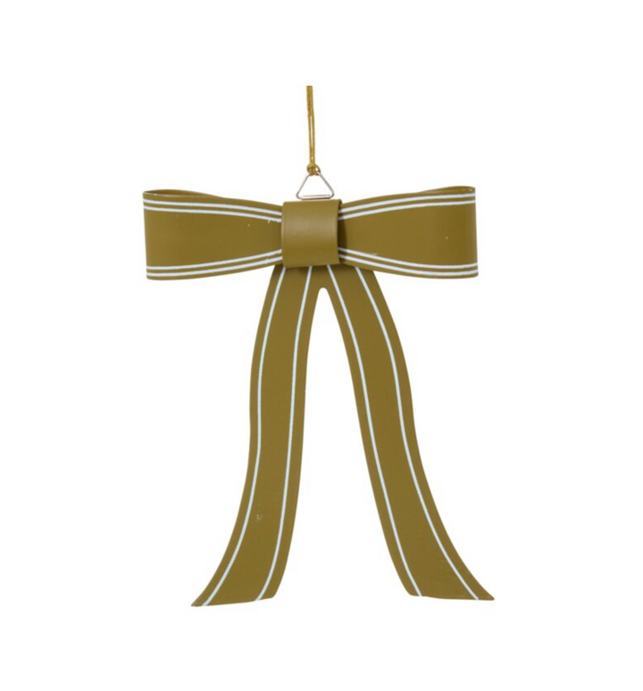 gold and white striped metal bow ornament