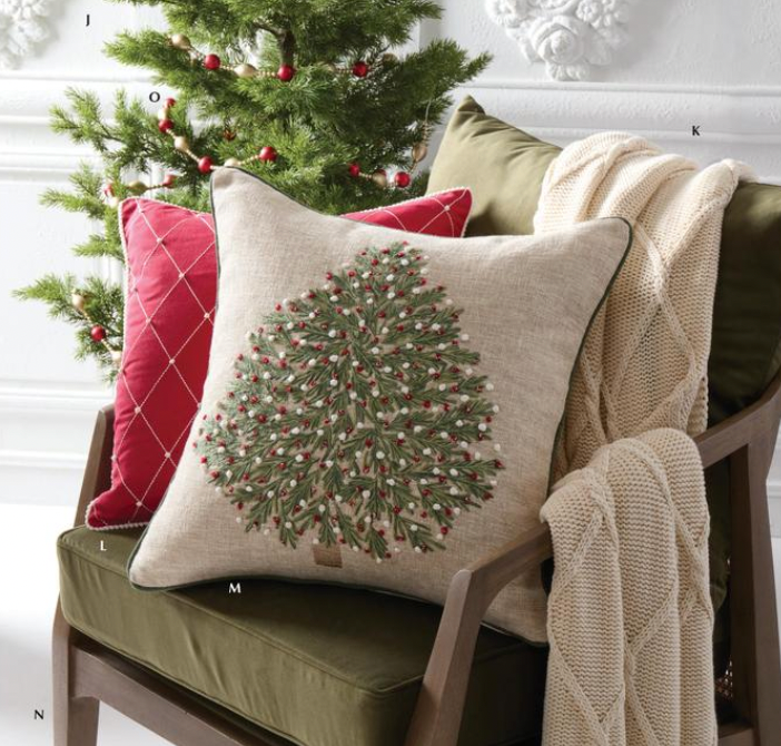 Decorative pillow with a Christmas tree design