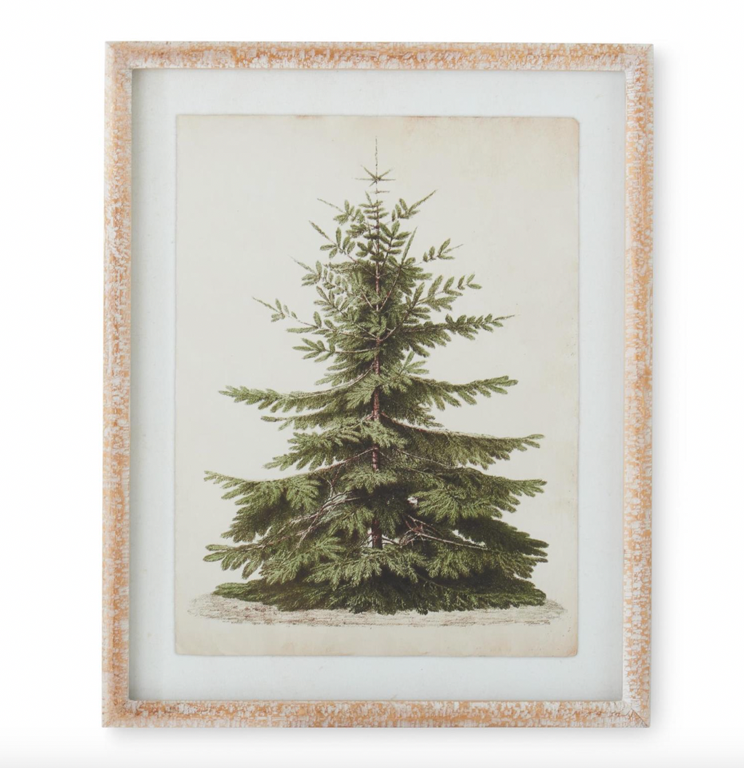 pine tree artwork print with wooden frame