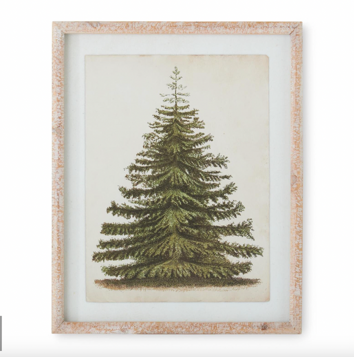 pine tree artwork print with wooden frame