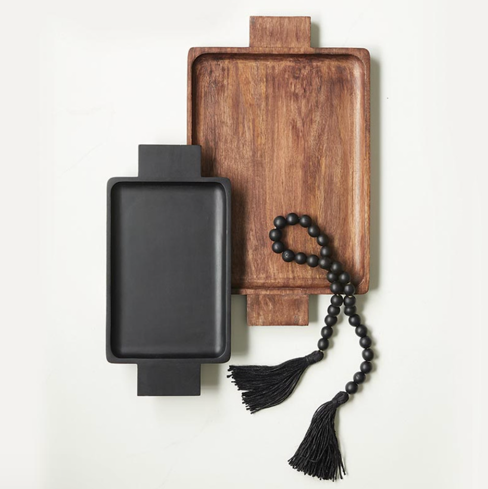 Black Wood Serving Tray With Handles - Thumbnail 4