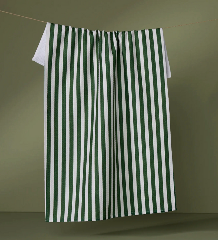 Green and white striped towel 