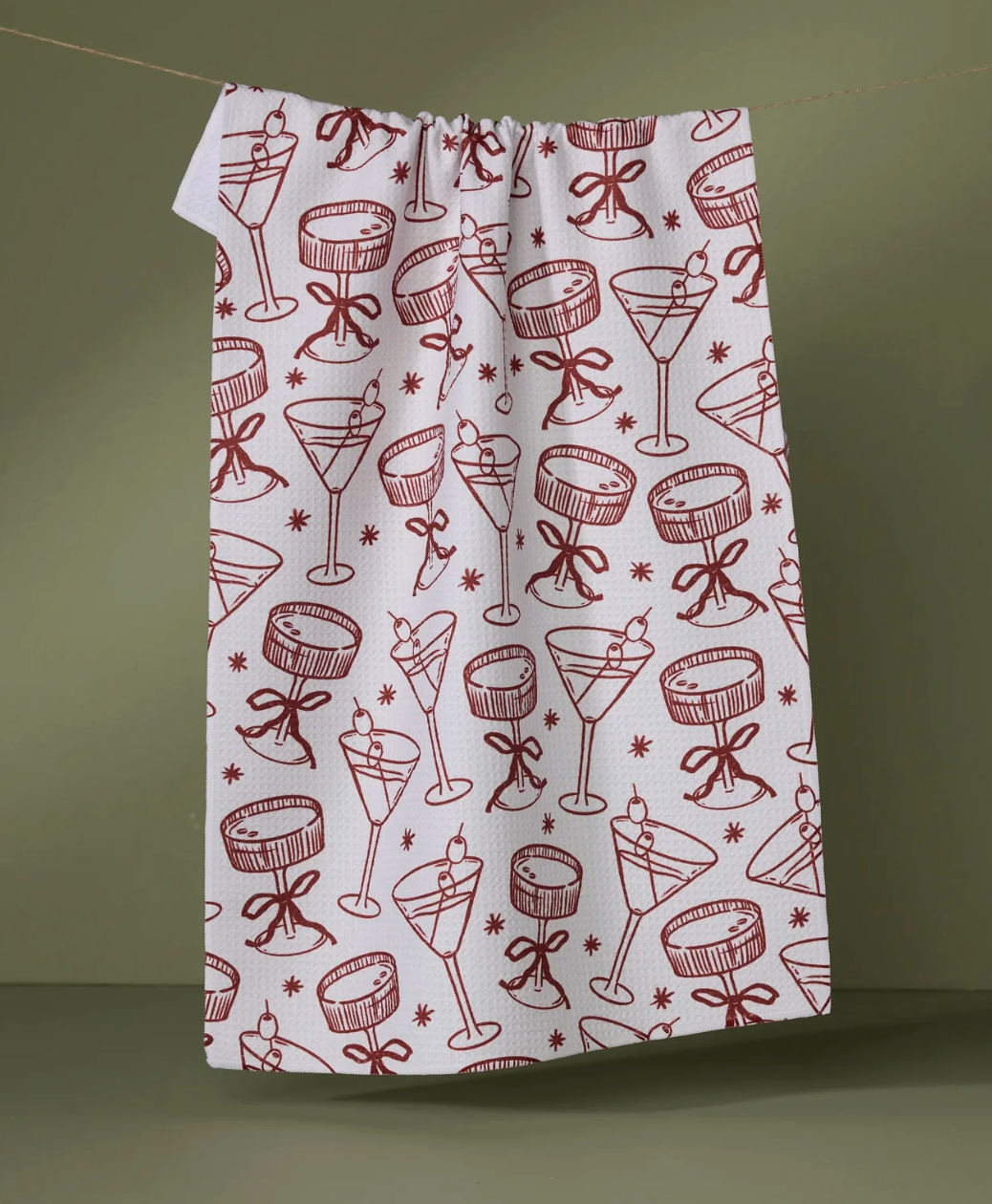 Fabric with red cocktail pattern on a white background