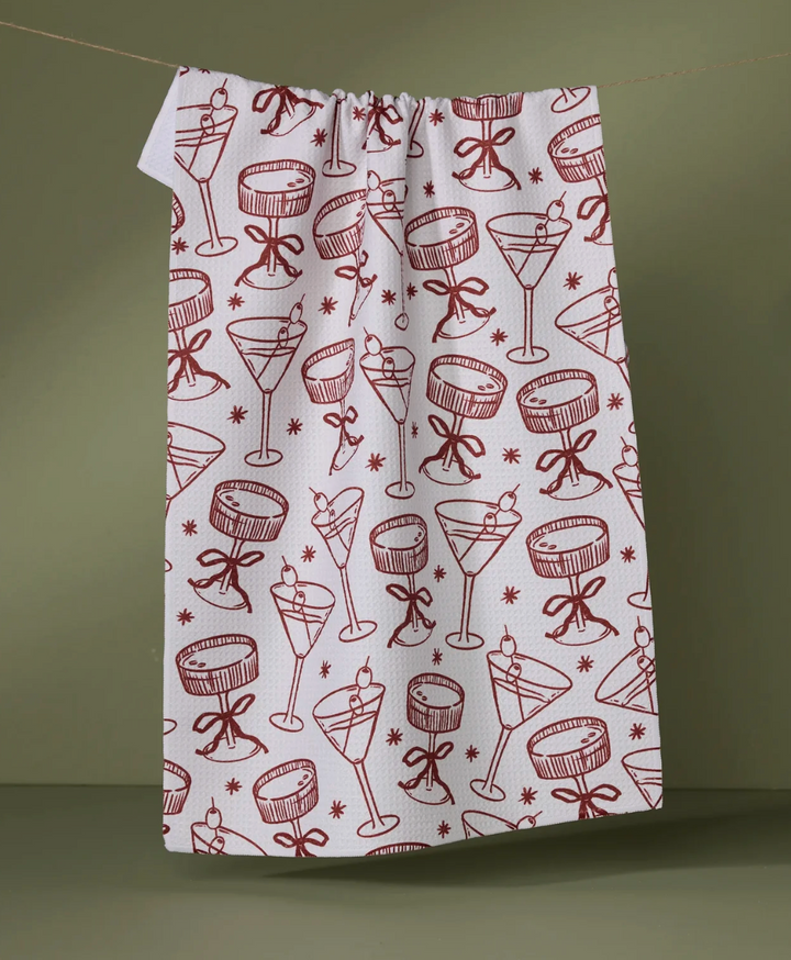 Fabric with red cocktail pattern on a white background