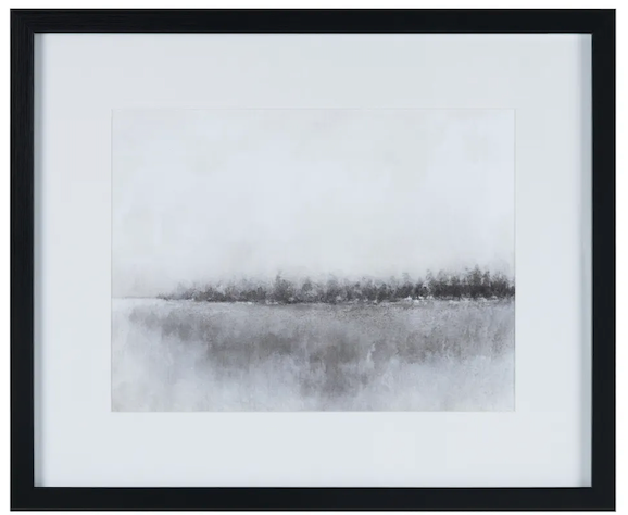Framed black and white abstract art on a white background