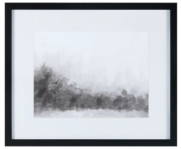 Framed black and white abstract art print on a white background