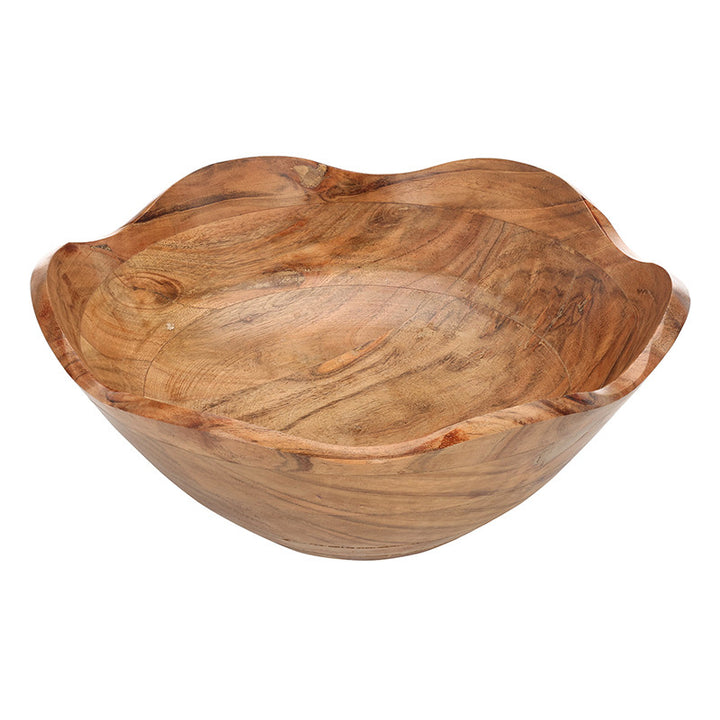 Wooden bowl with a natural finish on a white background