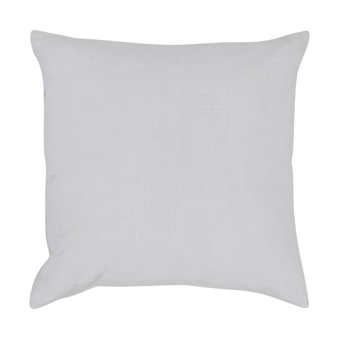 ivory woven throw pillow with blue leather stripe