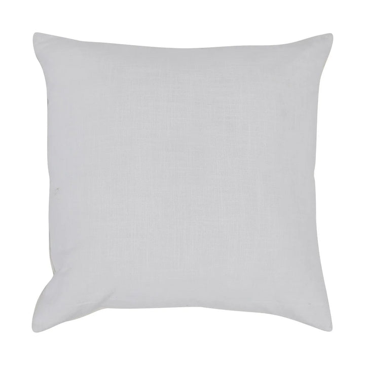 ivory woven throw pillow with blue leather stripe