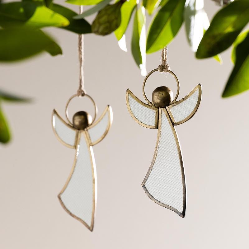 Antique Brass and Glass Angel Christmas Ornament