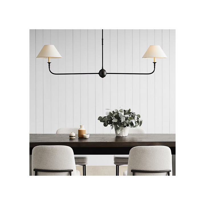 two light black linear chandelier
