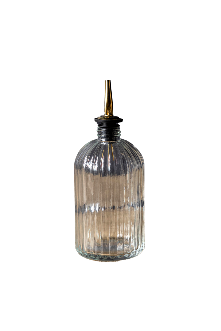 clear glass olive oil bottles with gold spout