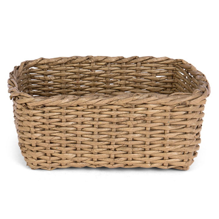 Woven brown basket on a white background