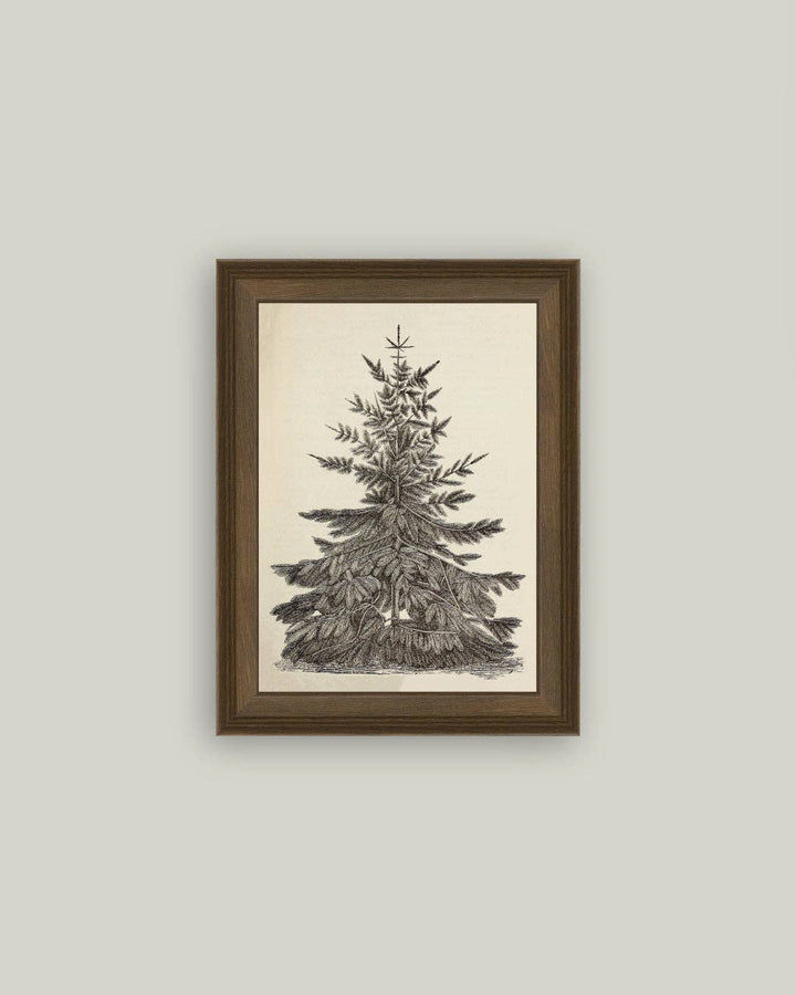 Vintage Pine Tree Framed Antique Art: 5x7
