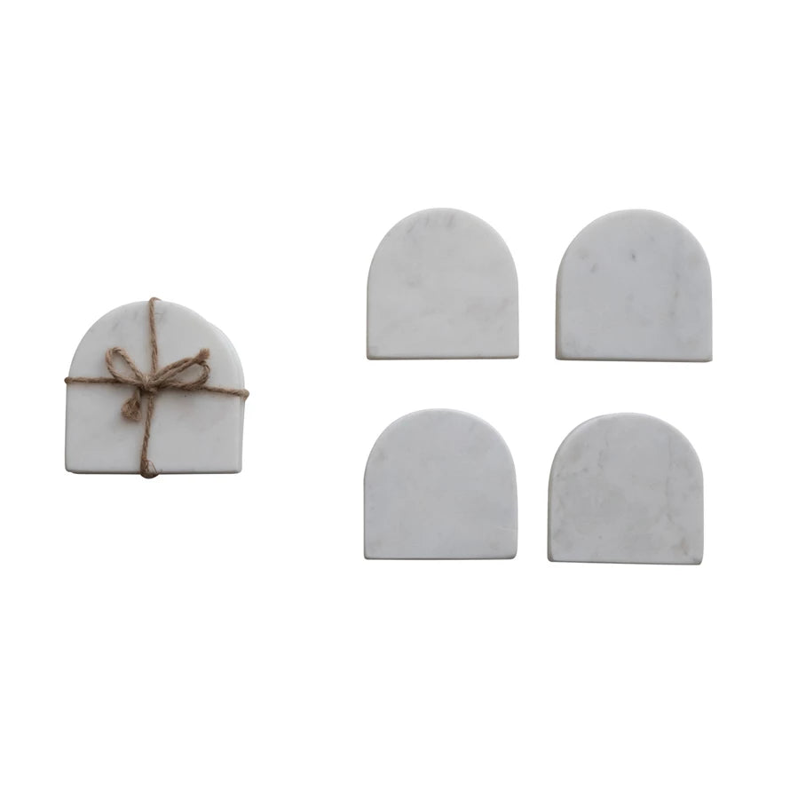 Arched Marble Coasters, White, Set of 4