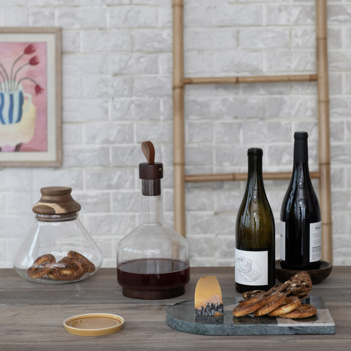 Glass Carafe with Walnut Accents