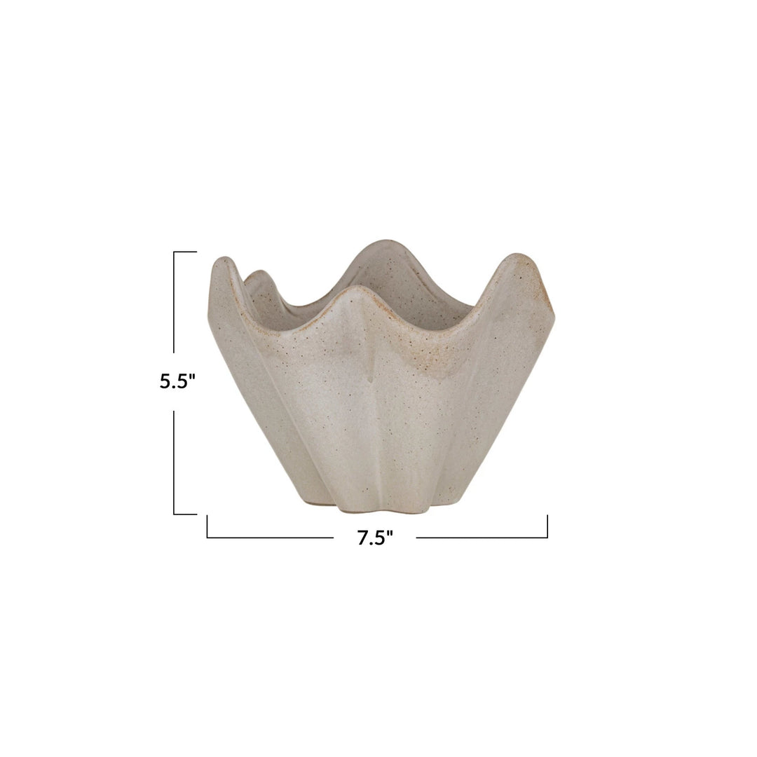 cream stoneware pleated glass bowl with dimensions