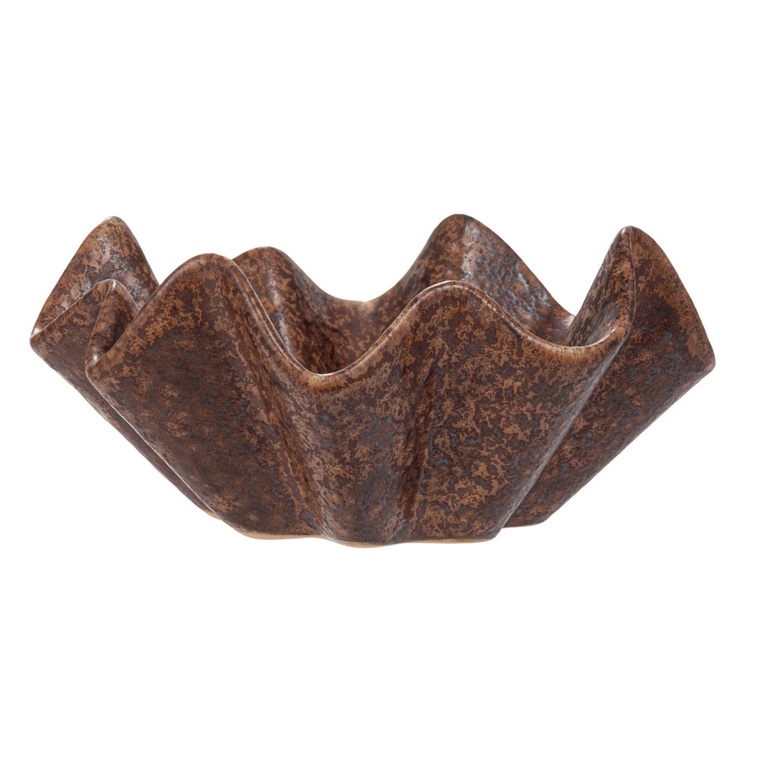 Brown ceramic bowl with wavy design 