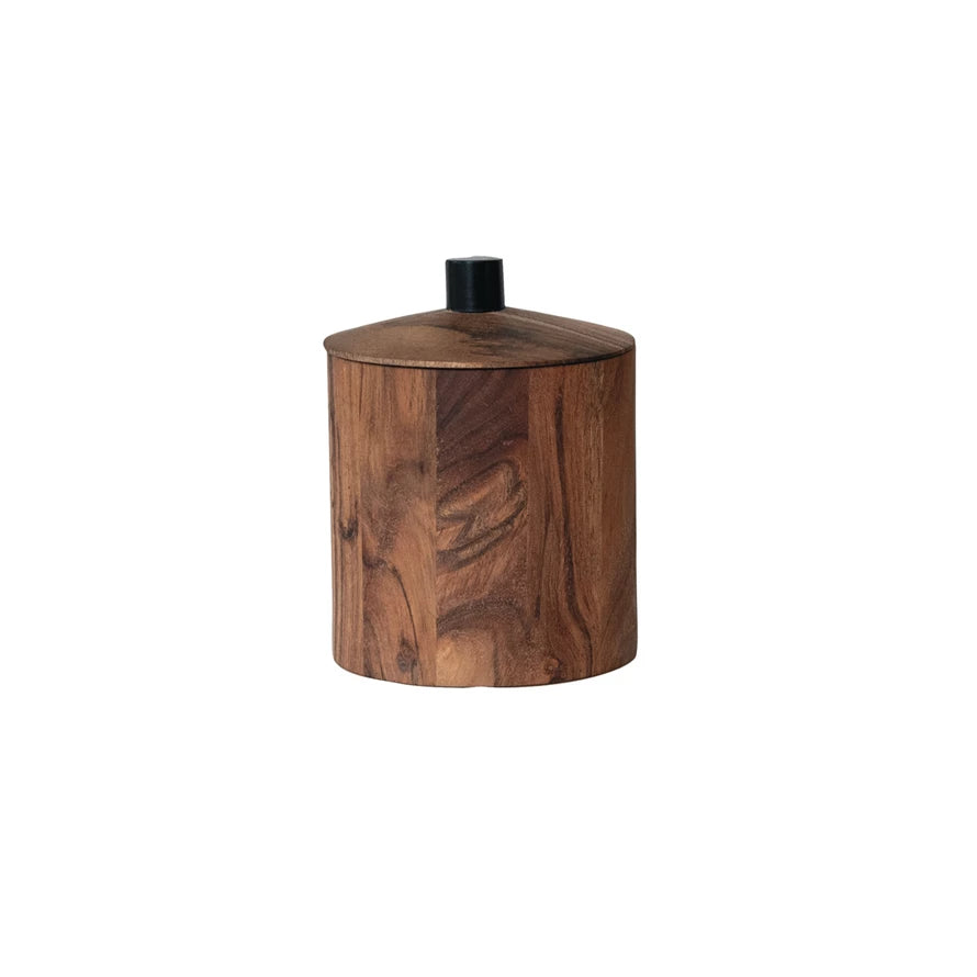 Acacia Wood Container w/ Lid & Black Handle - Thumbnail 2
