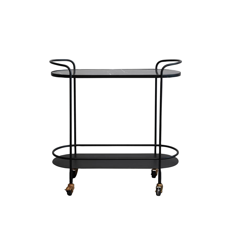black metal and marble bar cart