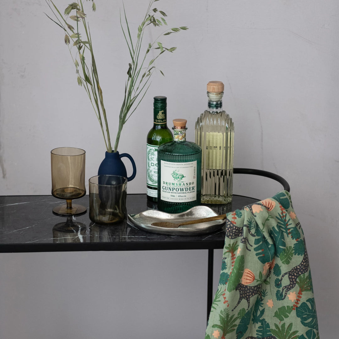 marble surface with drinking glasses