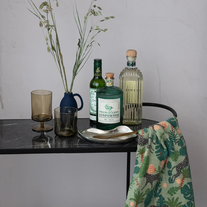marble surface with drinking glasses