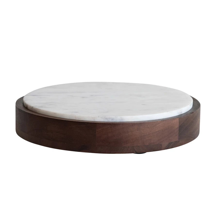 dark wood pedestal with removable marble tray
