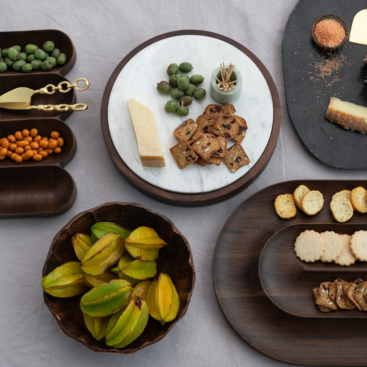 mango wood serving tray with 4 sections