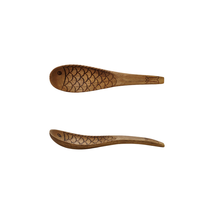 Acacia Spoon with Carved Fish Design