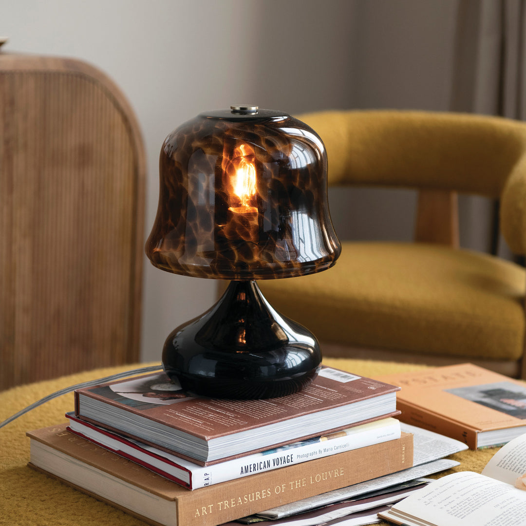 Enameled Metal Table Lamp with Hand-Blown Tortoise Glass Shade