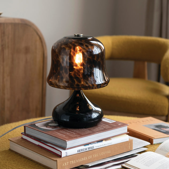 Enameled Metal Table Lamp with Hand-Blown Tortoise Glass Shade