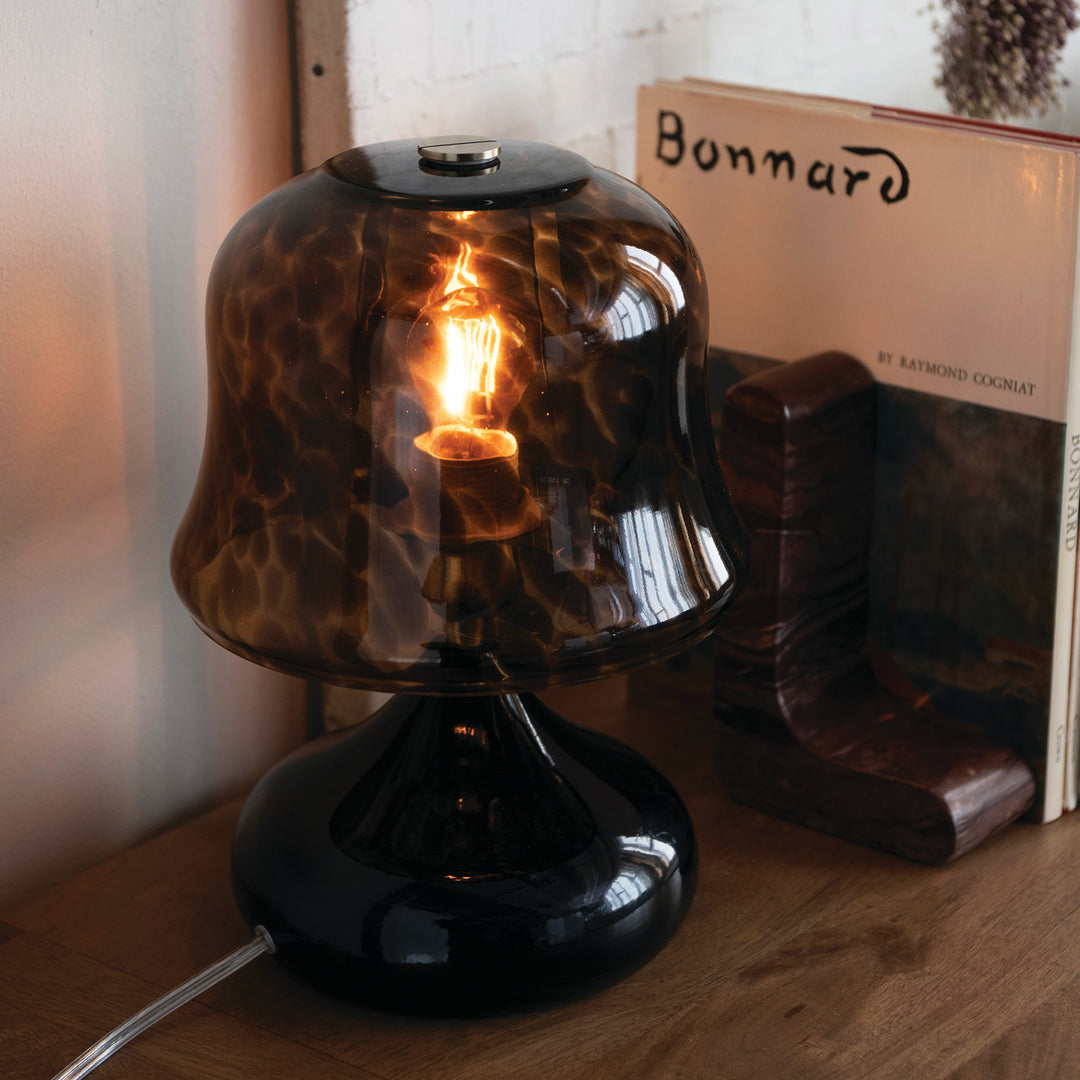 Enameled Metal Table Lamp with Hand-Blown Tortoise Glass Shade