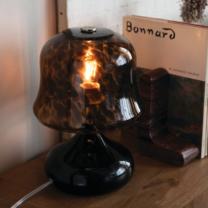 Enameled Metal Table Lamp with Hand-Blown Tortoise Glass Shade