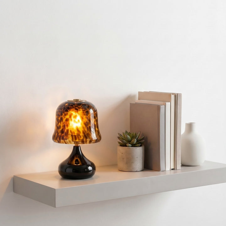Enameled Metal Table Lamp with Hand-Blown Tortoise Glass Shade