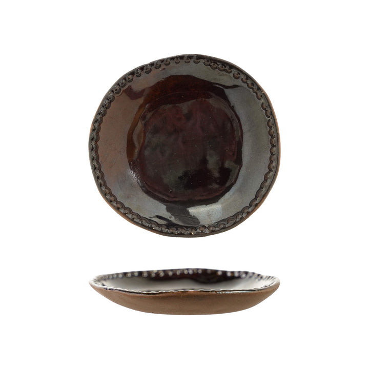 Brown Stoneware Dish, Reactive Glaze