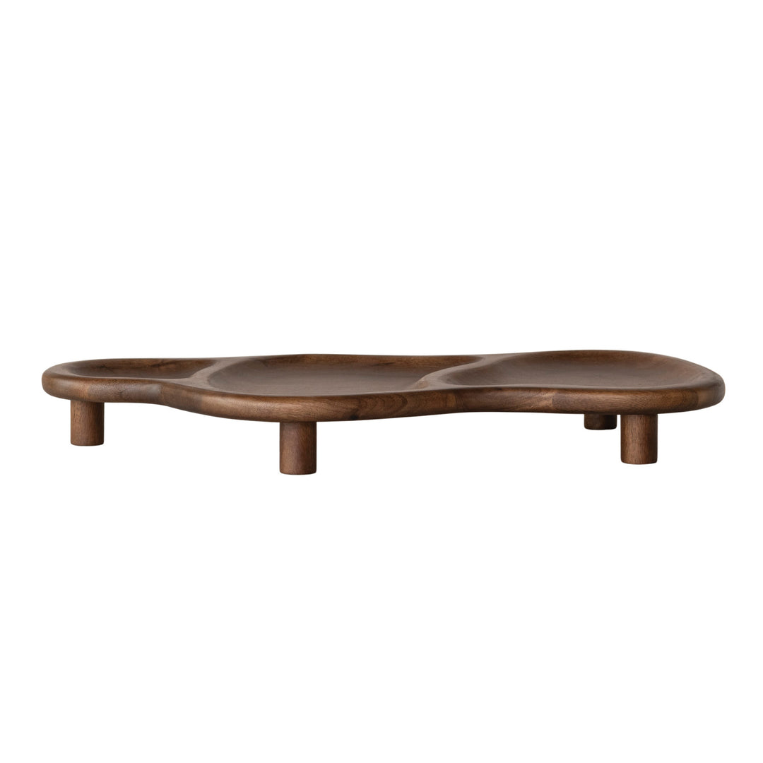 Mango Wood Organic Shaped Footed Serving Tray with 3 Sections
