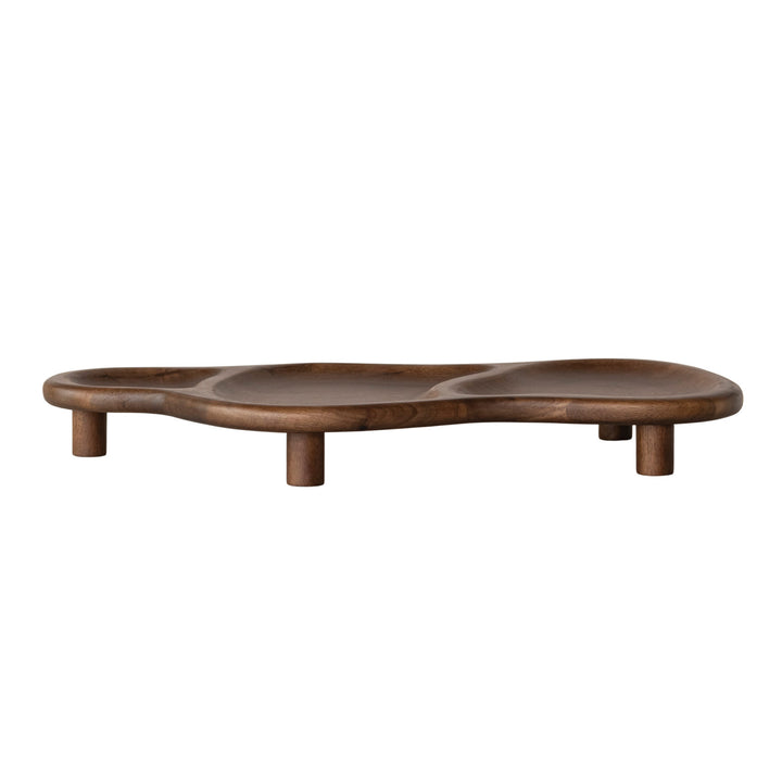 Mango Wood Organic Shaped Footed Serving Tray with 3 Sections