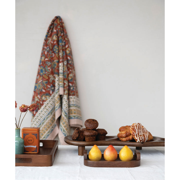 Mango Wood Organic Shaped Footed Serving Tray with 3 Sections