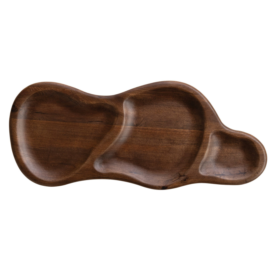 Mango Wood Organic Shaped Footed Serving Tray with 3 Sections