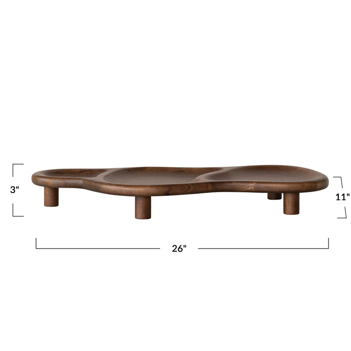 Mango Wood Organic Shaped Footed Serving Tray with 3 Sections