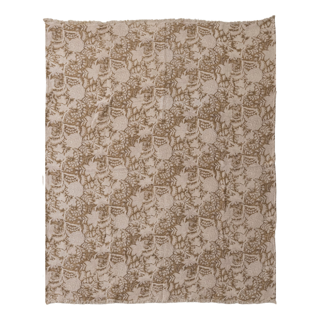Cotton Double Cloth Block Printed Throw with Eyelash Fringe