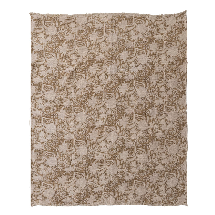 Cotton Double Cloth Block Printed Throw with Eyelash Fringe