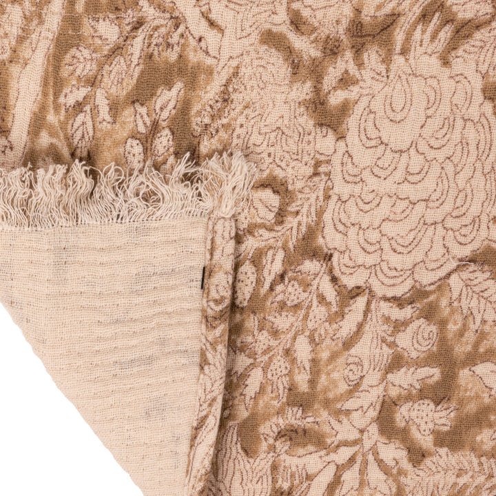 Cotton Double Cloth Block Printed Throw with Eyelash Fringe